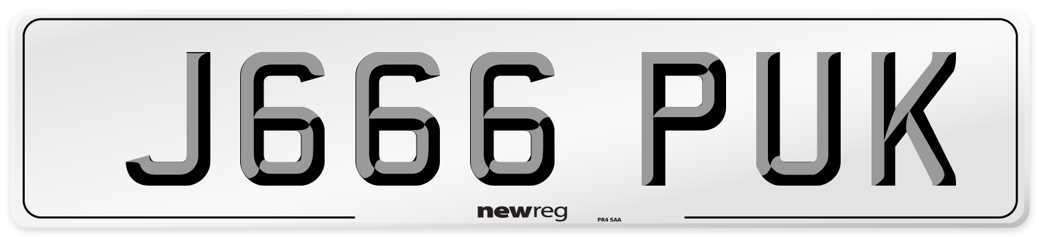 J666 PUK Number Plate from New Reg